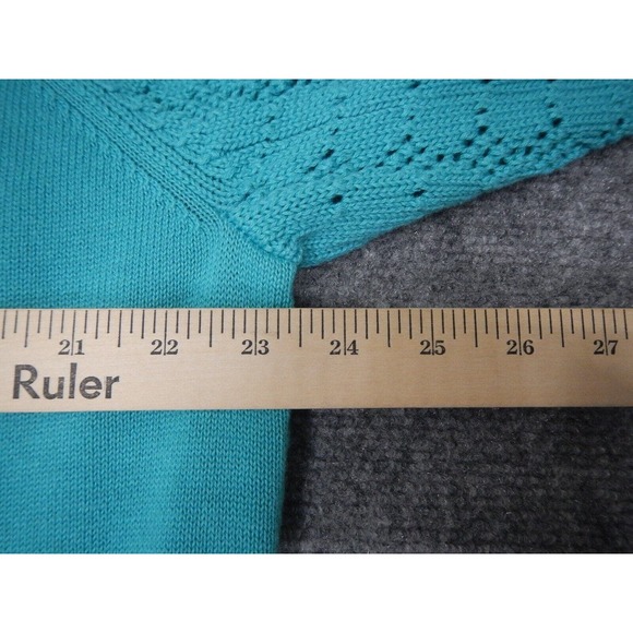 Maggie Barnes Cardigan Sweater Womens Plus 2X Blue Open Knit Layered 3/4 Sleeve - Picture 7 of 8
